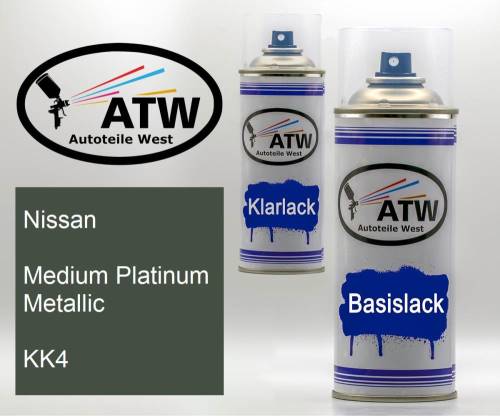 Nissan, Medium Platinum Metallic, KK4: 400ml Sprühdose + 400ml Klarlack - Set, von ATW Autoteile West.
